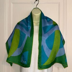Vintage Vera Neumann 60s/70s green, lavender & turquoise polyester scarf
